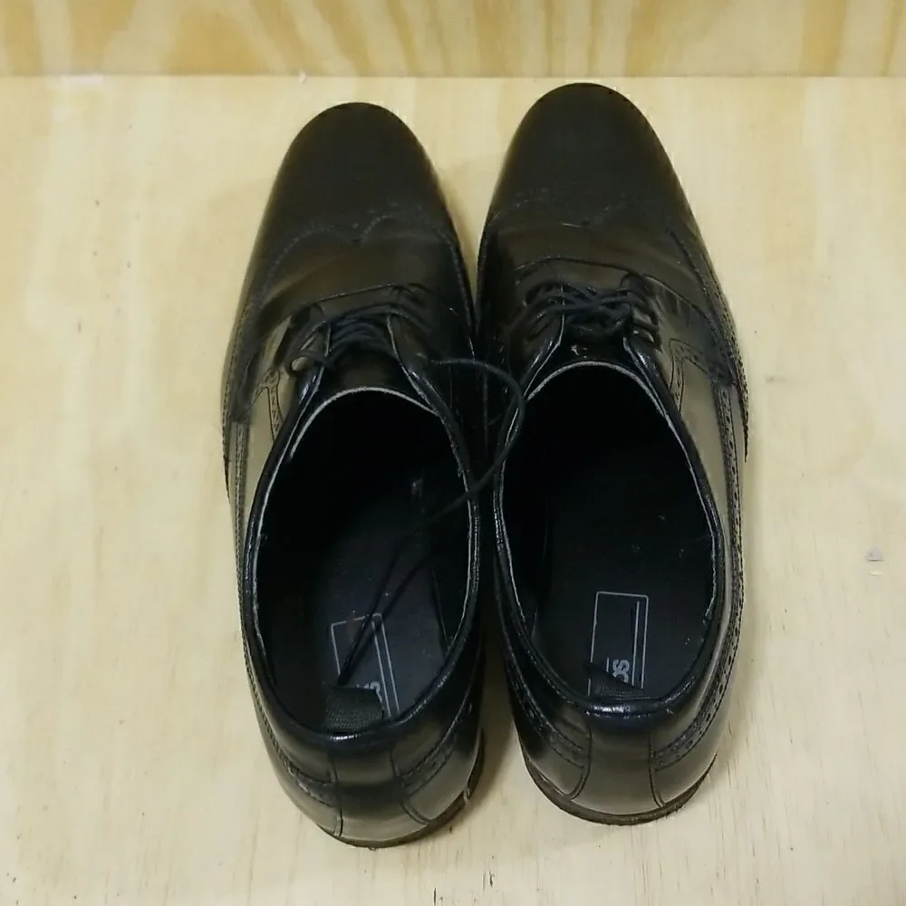 ASOS DESIGN fit brogue shoes in black leather with wedge sole size 13